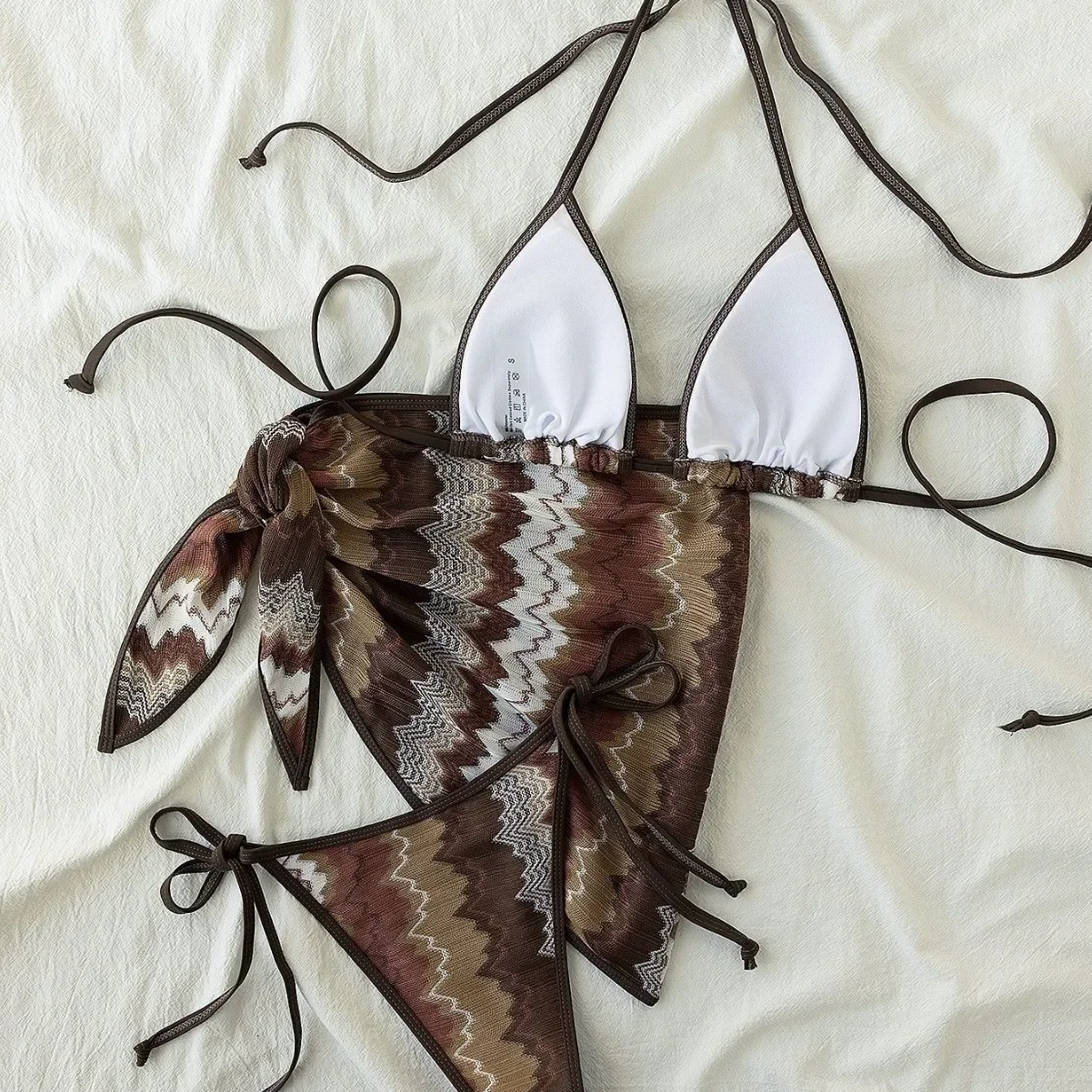 3 Pieces Bikini Set with Cover-ups Women Swimwear 2025 Sexy Bikinis Halter Push Up Beachwear Lace-up Thong Biquini Female