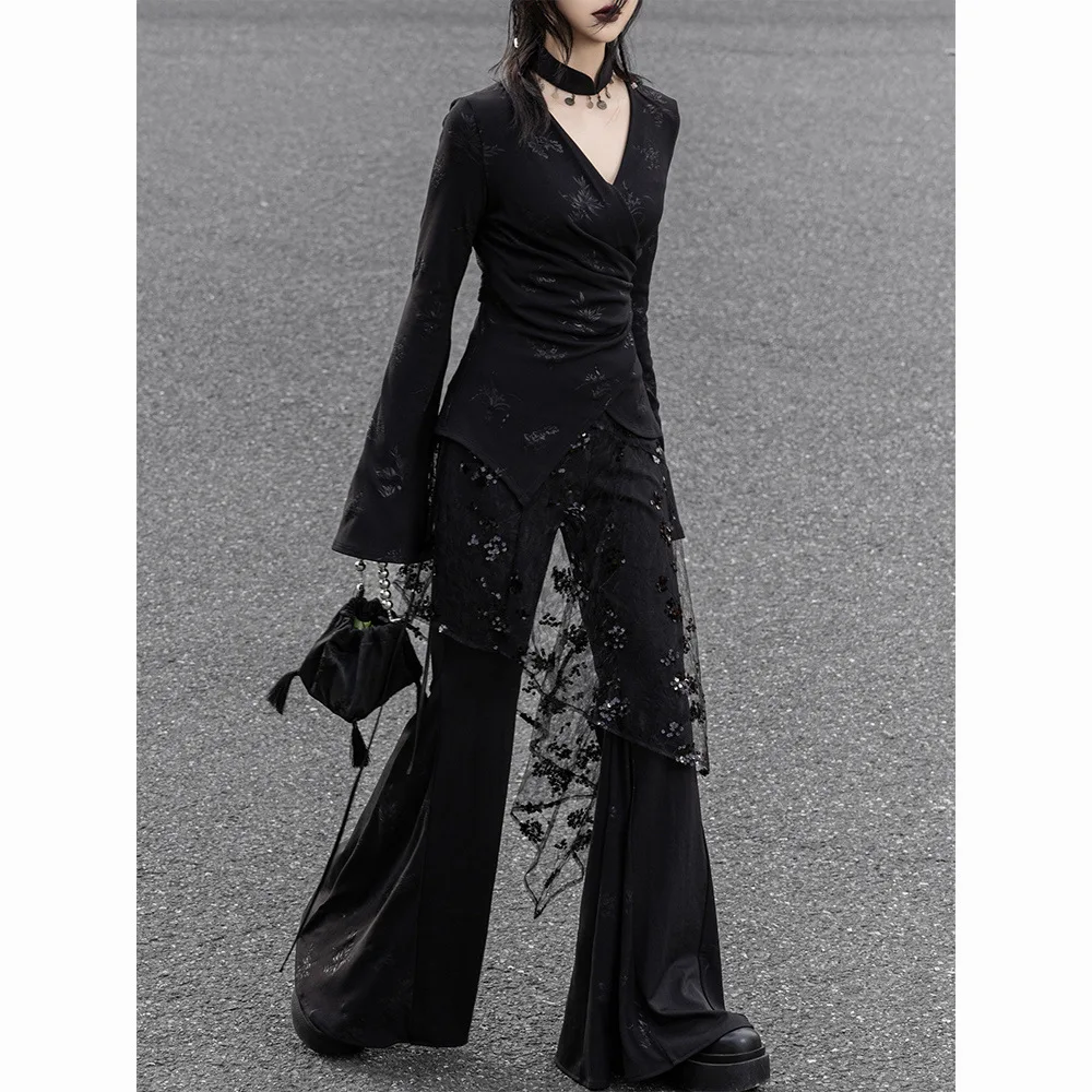 2026 New Black Pendant Sequin Lace Fart Curtain Women Autumn Winter Layered Hem Skirt Streetwear Curtain Covering Buttocks Skirt view 5