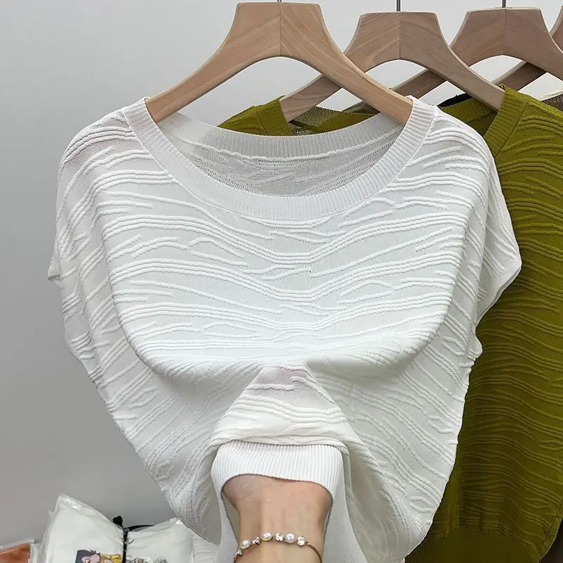 Fashion O-Neck Solid Color All-match Casual Blouse Women's Clothing Summer New Korean Pullovers Tops Commute Shirt Q290