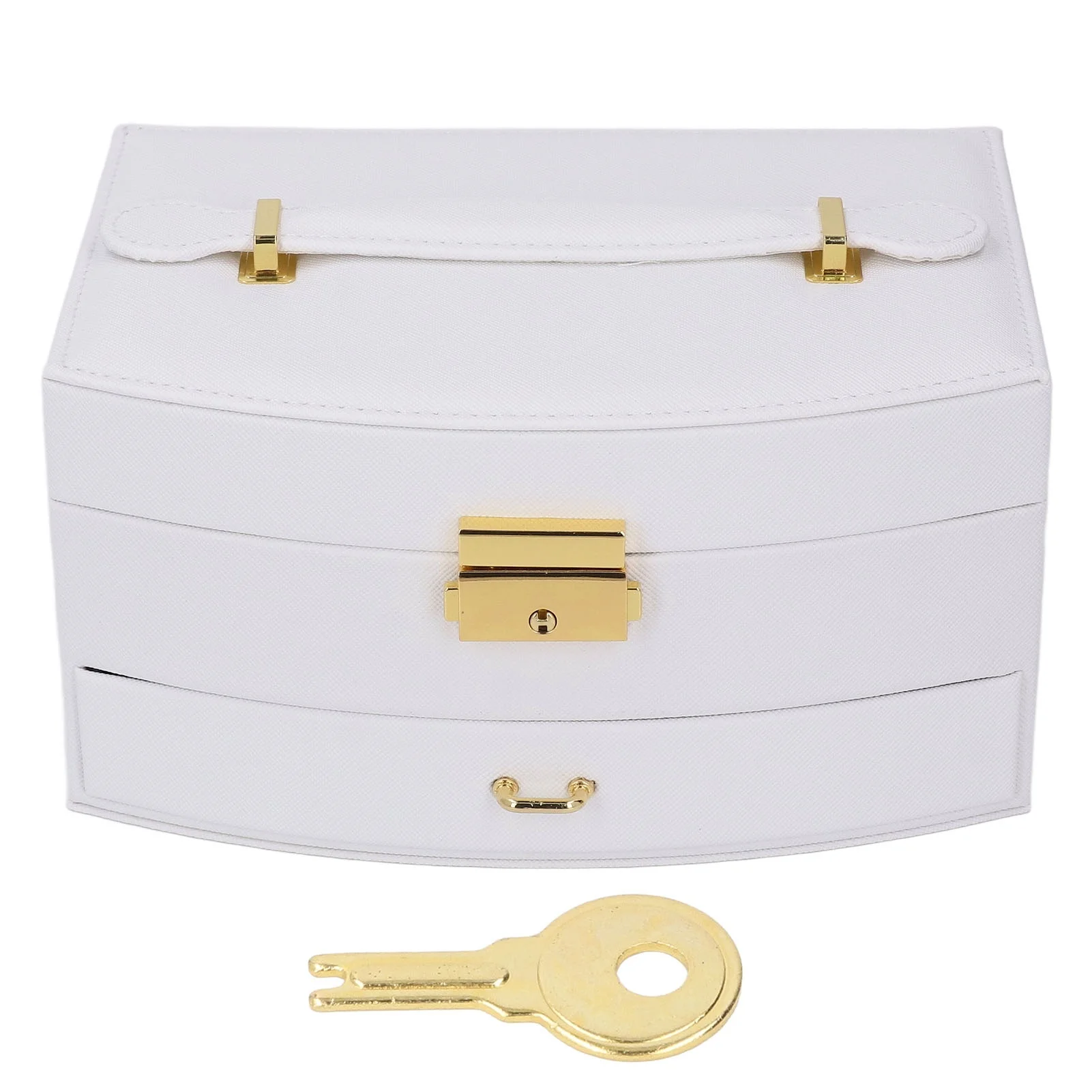 Double Layer Jewelry Box Women Storage Organizer Large Capacity Lockable Drawer Type Jewelry Organizer White