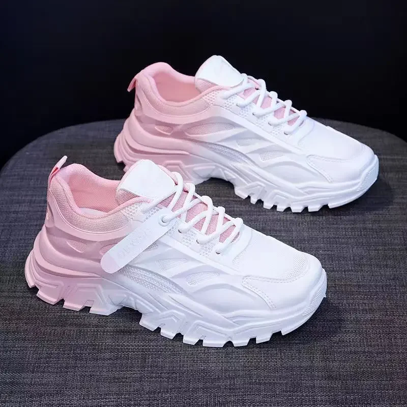 Zapatos deportivos rosas para mujer, zapatillas blancas para correr, transpirables, cómodas, de malla hueca, informales, tenis y trotar, 2024