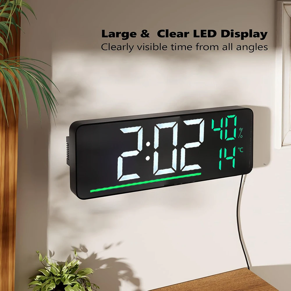 LED Digital Wall Clock with Temperature Humidity Super Size 9.5"Desk  Alarm Clock for Bedroom Living Room Office Smart Home gallery 3