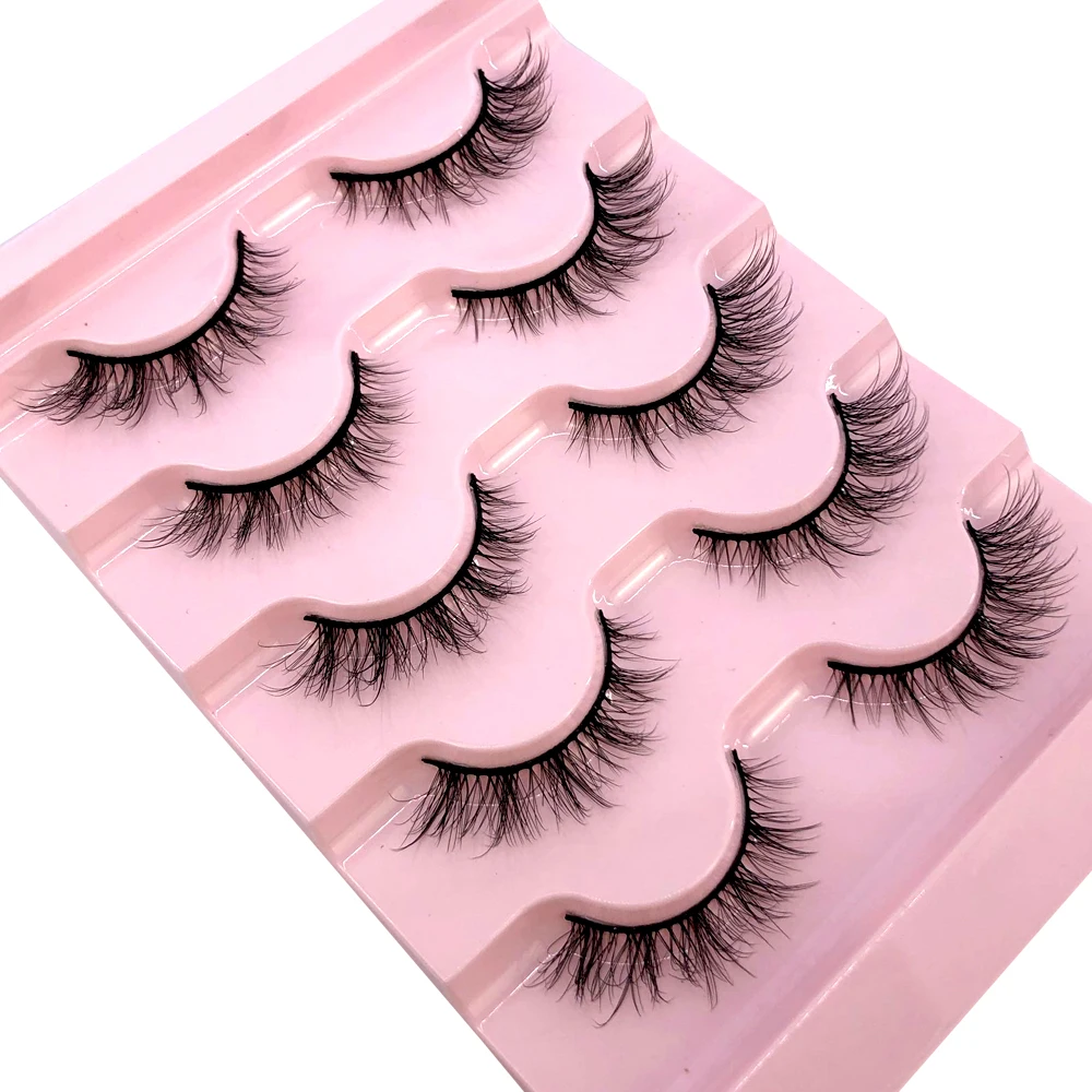 新しい 5 ペアナチュラルふわふわ 3D ミンクつけまつげ偽まつげメイクアップキットミンクまつげエクステンションまつげ短いまつげ