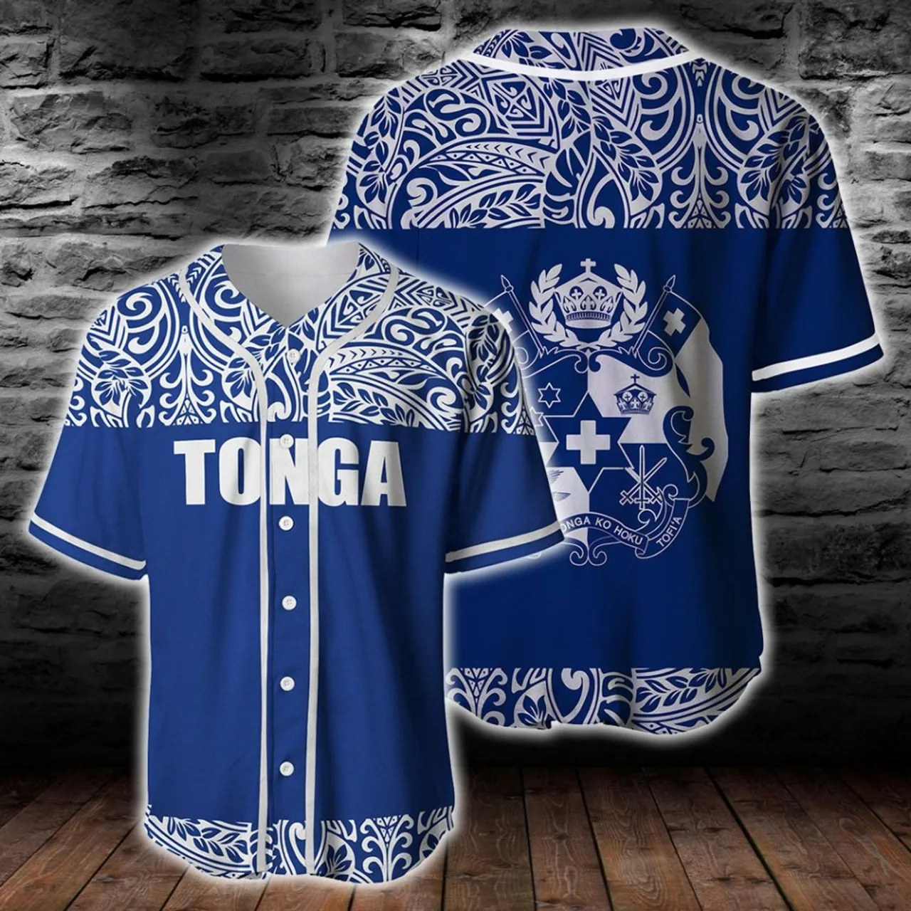 

Tonga Polynesian Blue And White Baseball Jersey Shirt 3D All Over Printed Shirts hip hop Tops