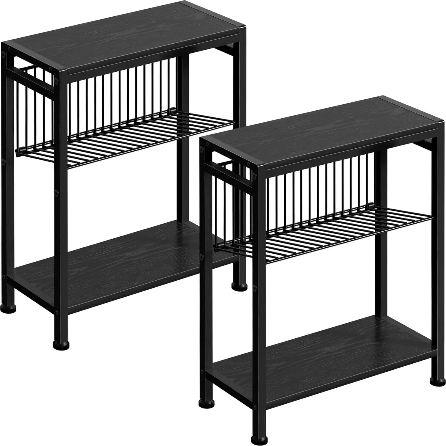 

End Table Set of 2 for Small Space, 3-Tier Narrow Side Table with Magazine Holder,Slim Nightstand, Skinny Snack Couch Table i