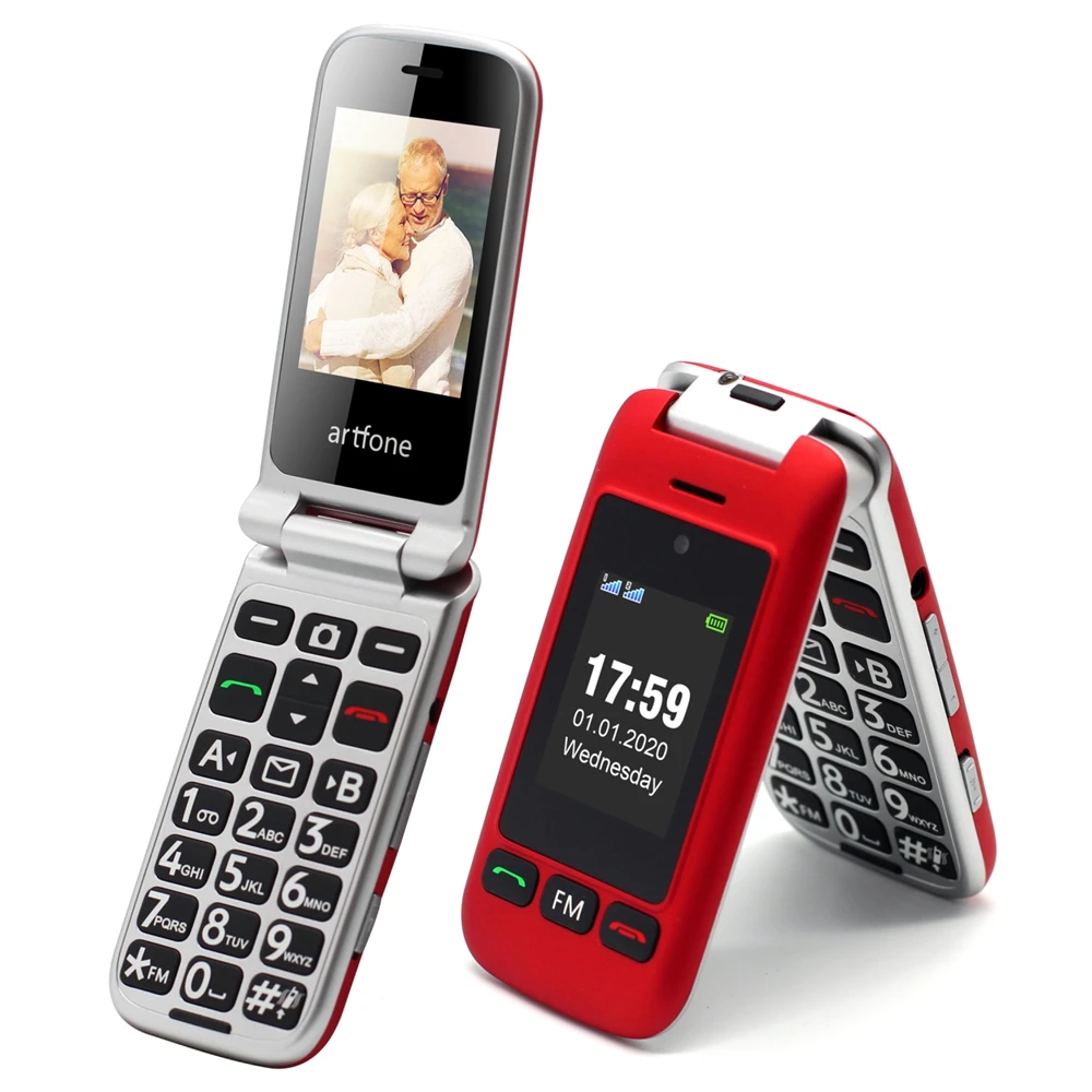 Flip Senior Phone Artfone C10 Double LCD Display Dual SIM Big Rubber Keypad For Elderly 1000mAh Battery One Key SOS FM Cellphone