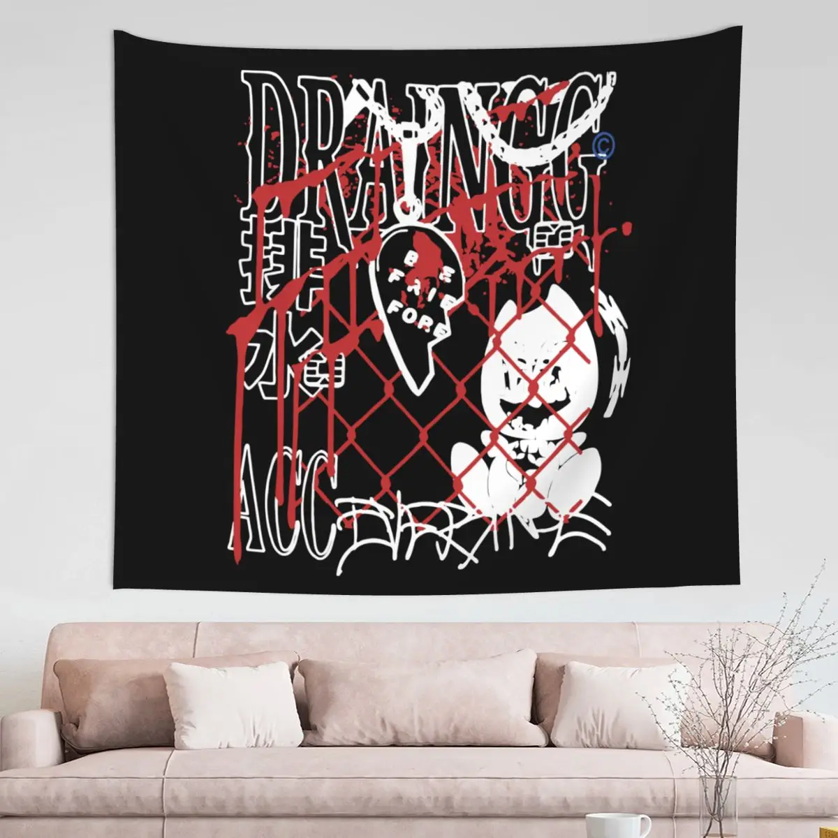 Drain Gang Bladee Tapestry Hippie Polyester Wall Hanging Decoration for Bedroom Background Cloth Retro Tapestries