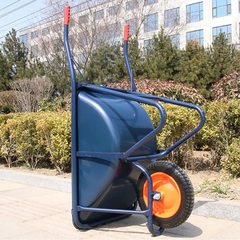 Heavy Duty Wheelbarrow, Single Wheel Construction Barrow, Thickened Steel Tray Hand Trolley for Farm, Garden,Dirt and Debris