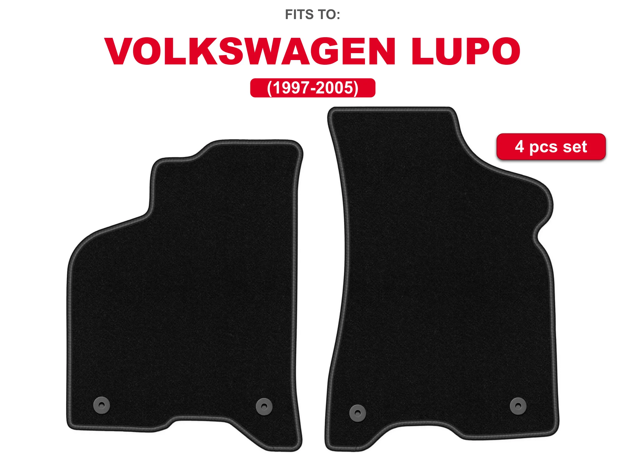 Zwarte velours vloermatten voor: Volkswagen Lupo 1997-2005 hatchback auto vloermatten set voor voertuigvloer