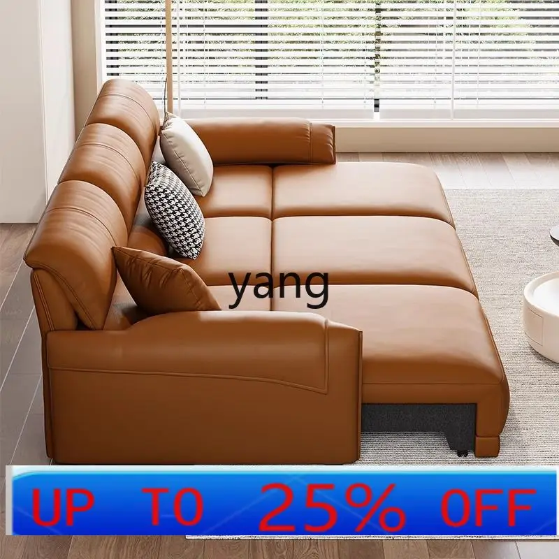 

LH leather sofa living room multi-functional retractable small apartment electric sofa bed