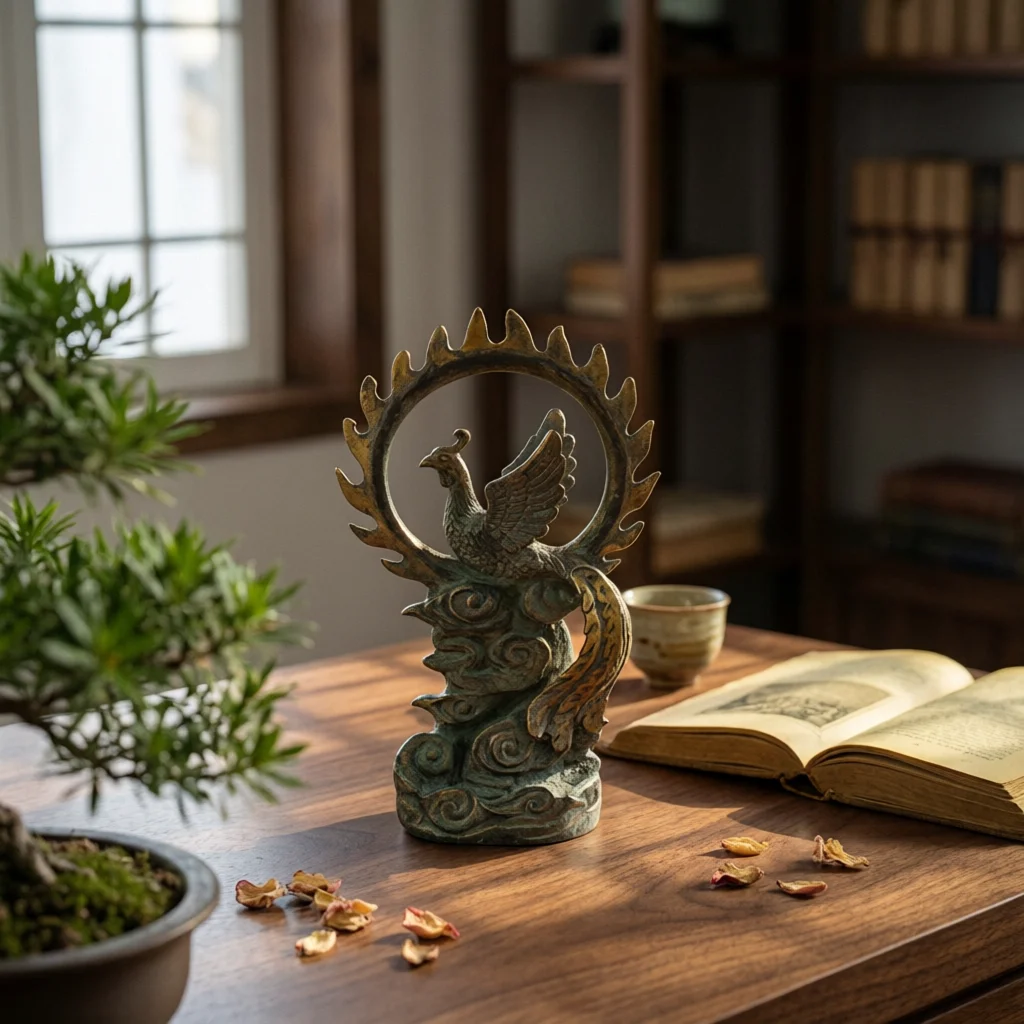

Phoenix Figurine with Cloud Base Decorative Phoenix Statue with Circlet Sculpture Mythical Tabletop Ornament Compact