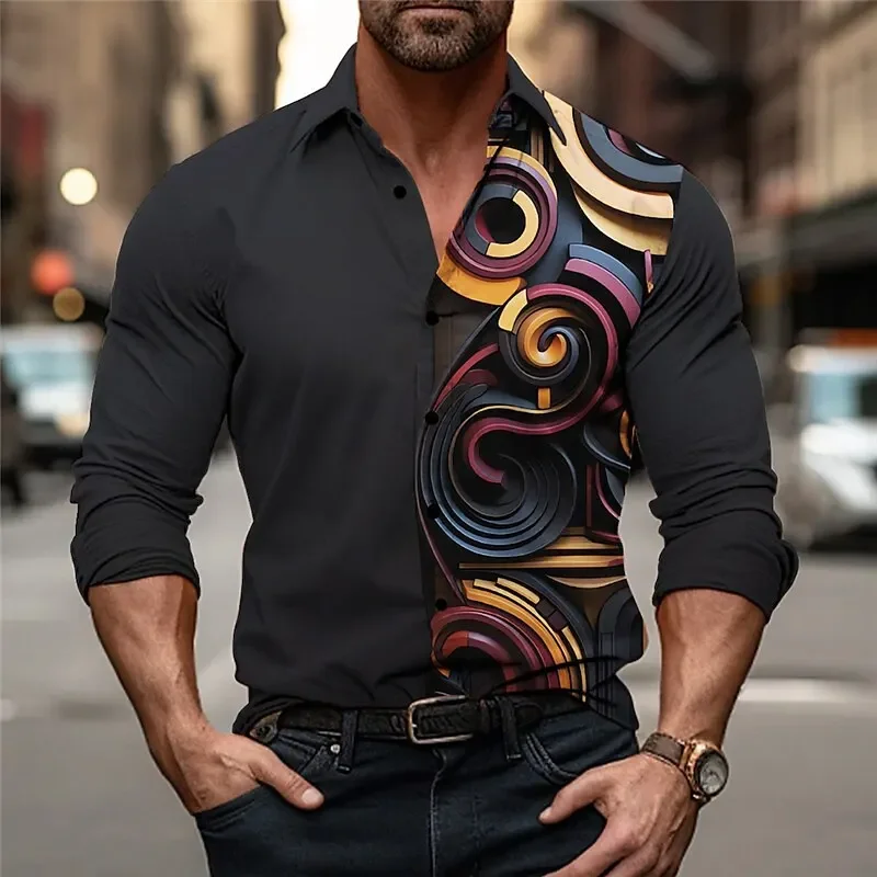 

Men's Shirt Button Lapel Rainbow Other Prints Everyday Outing Long Sleeve Tops Comfortable Stylish Design Boho