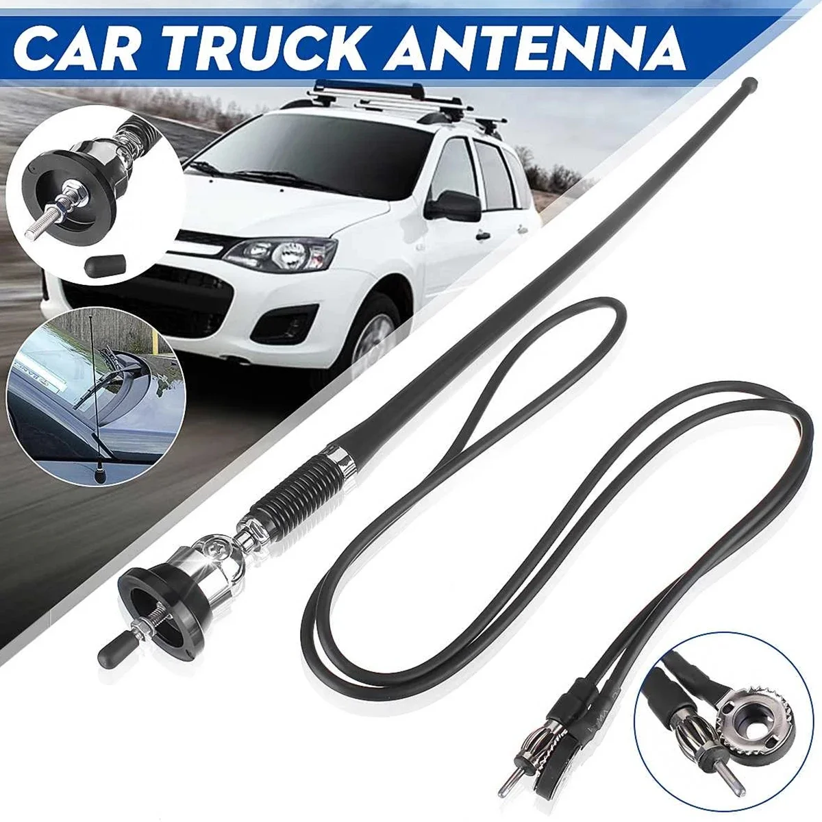 Car Roof Radio Antenna 17inch Car Radio Aerial AM-FM Rubber Antenna 51in Cable Flexible Roof Mount Signal Aerial for Car Vehicle