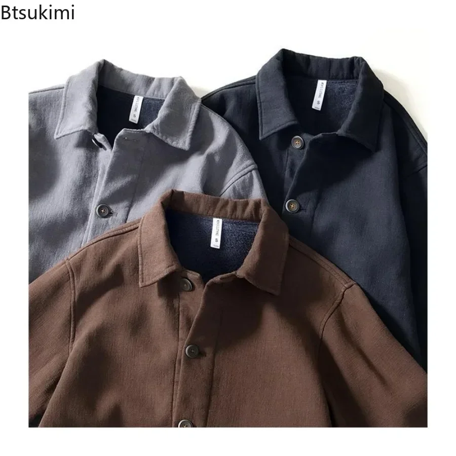 2025 Men's Warm Jackets Coats Autumn Winter Retro Solid Versatile Coats Male Loose Casual Cotton and Linen Tops Men's Clothing