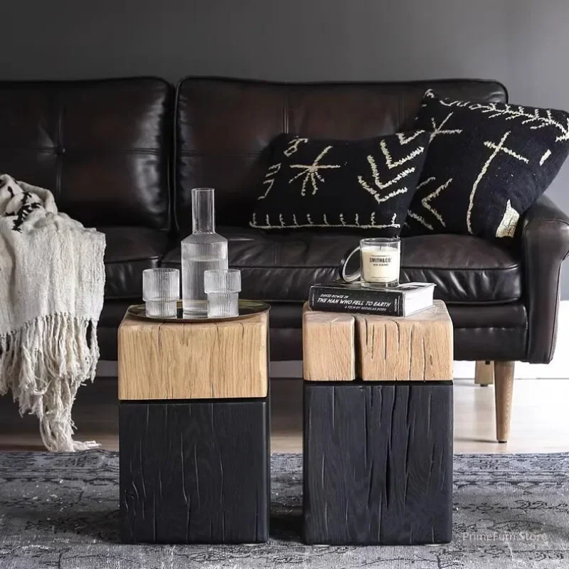 # Japandi Solid Wood Stump Side Table Coffee Nightstand Decor Living Room