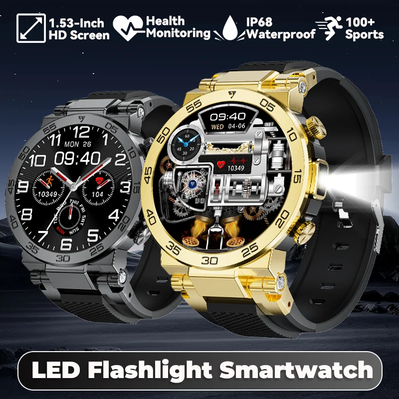 

LIGE New 1.53" Bluetooth Call Smart Watch Men Outdoor Sports Fitness LED Flashlight Heart Rate Smartwatch For Android IOS Phone