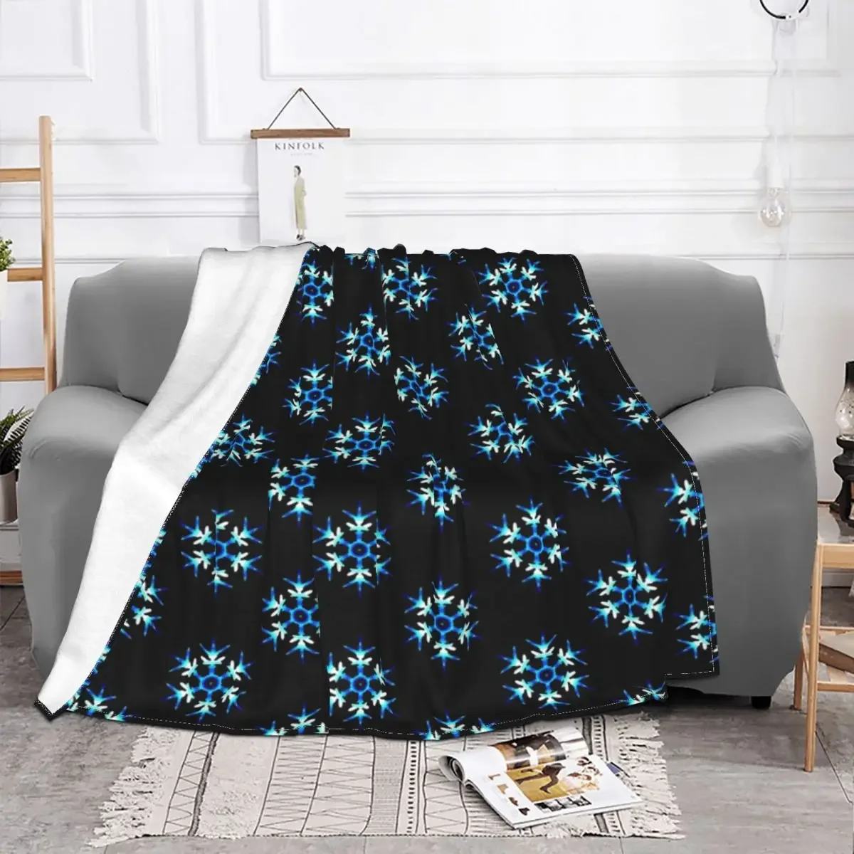 Blue Snowflake Blankets Flannel Textile Decor Frozen Breathable Super Warm Throw Blanket for Home Bedroom Bedspread