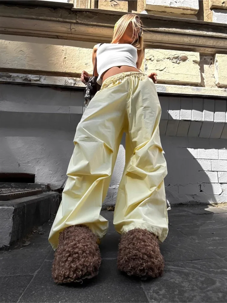 

Women's Clothing Wide-leg Trousers Low-rise Cotton Long Pants Solid Color Leace-up Loose All-match Simple Style Casual Fashion