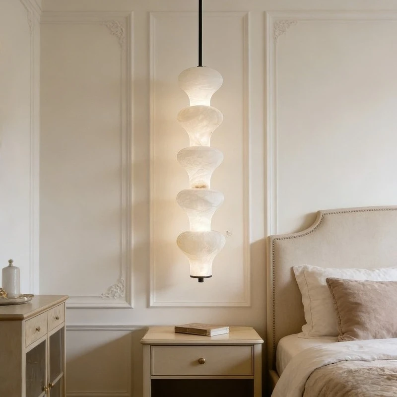 Natural Marble Lampshade Luxurious LED Pendant Lights Italian Designer Hanging Lamps Living Room Background Nightstand Fixtures