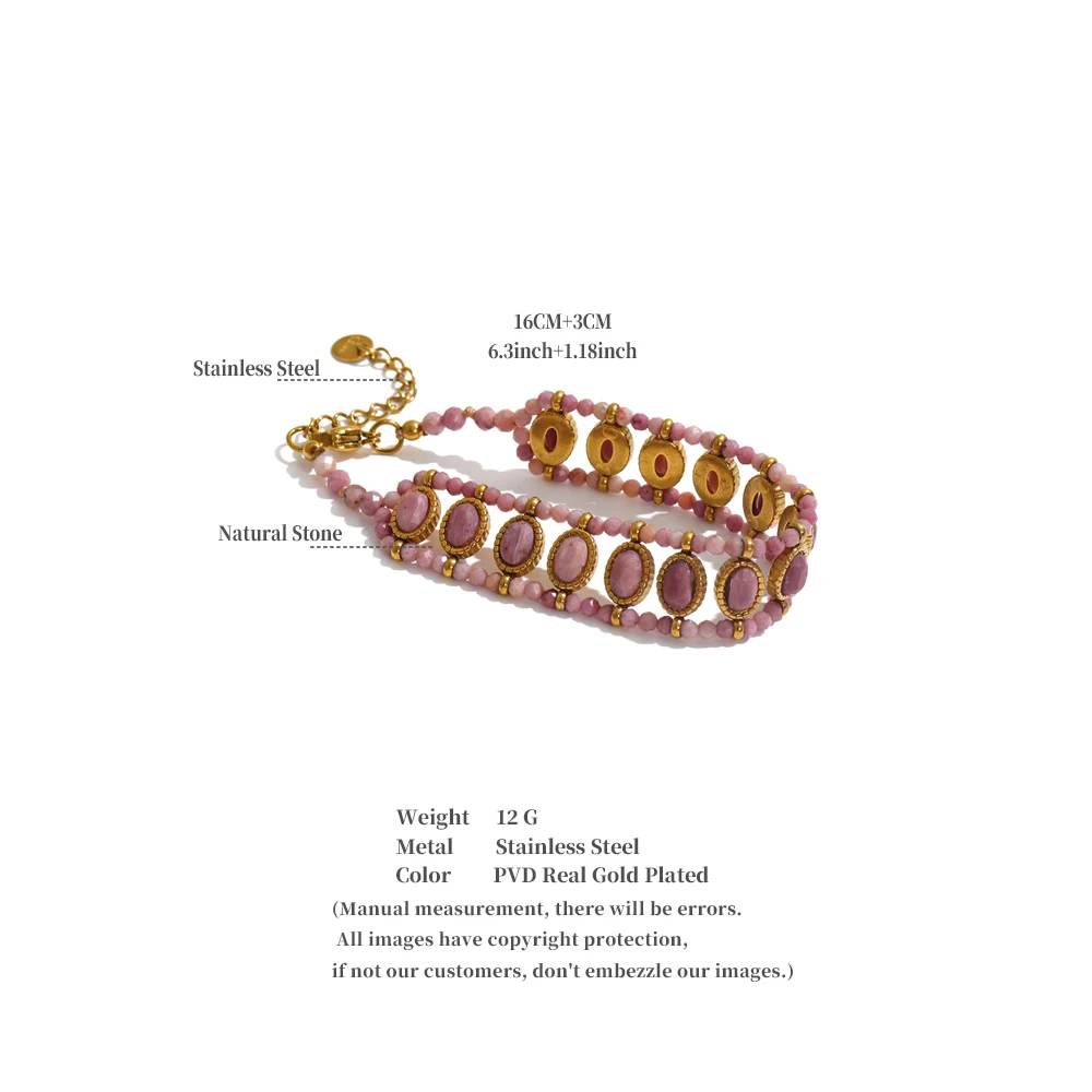 Yhpup Rhodochrosit Afrikanischer Türkis Stein Kettenarmband für Frauen Edelstahl Handgefertigter Exquisiter Schmuck – Detail 1