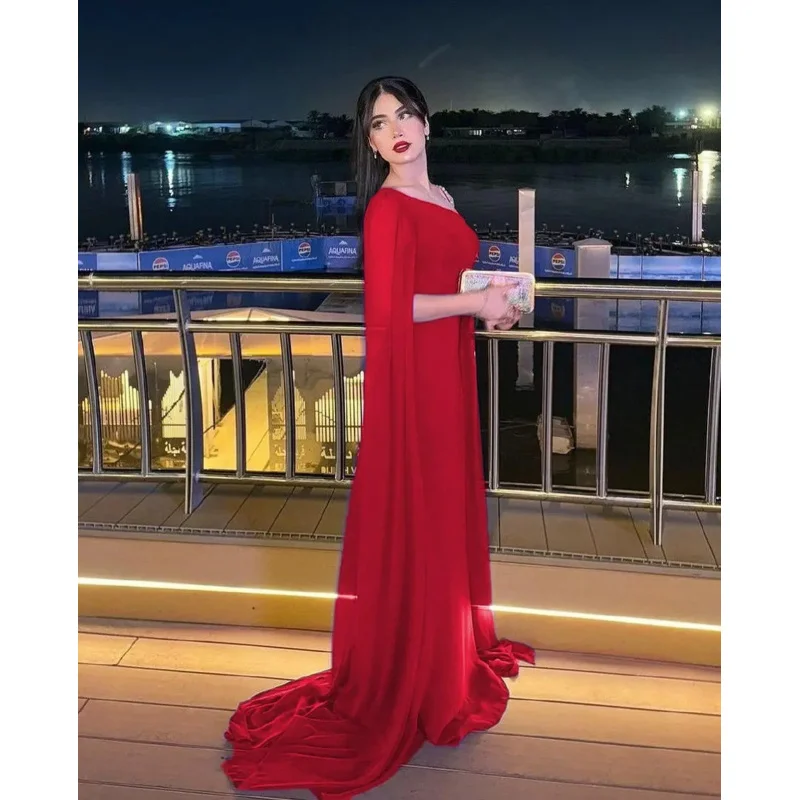 Indie Saudi Elegant Chiffon Prom Gown Women Red Beaded Party Evening Dress Floor Length Formal Occasion Dresses 2025 customized