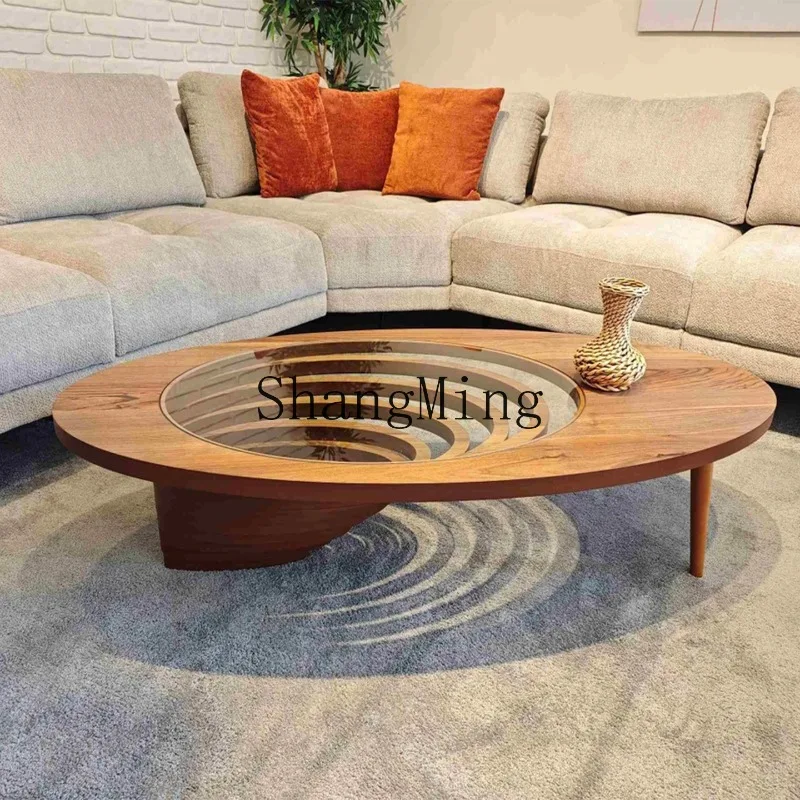 

LXY solid wood coffee table living room home light luxury high-end creative tea table oval tea table