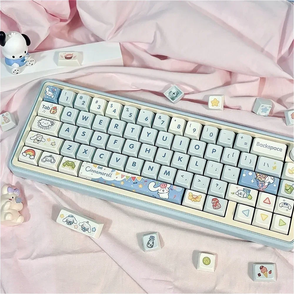 Teclado mecânico azul e branco Keycaps, material PBT, mar pequeno do selo, 95 chave MDA