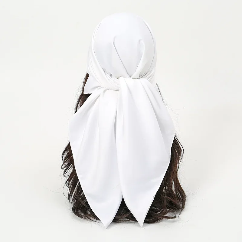 90*90cm Fashion Solid Color Muslim Square Soft Headscarf Spring Summer Imitated Silk Scarf Women Hijab