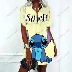 Lilo & Stitch Disney Chic and Elegant Woman Dress Sexy Fashion Y2k 2023 Summer Polo Shirts V Neck New Album Dresses Women Party