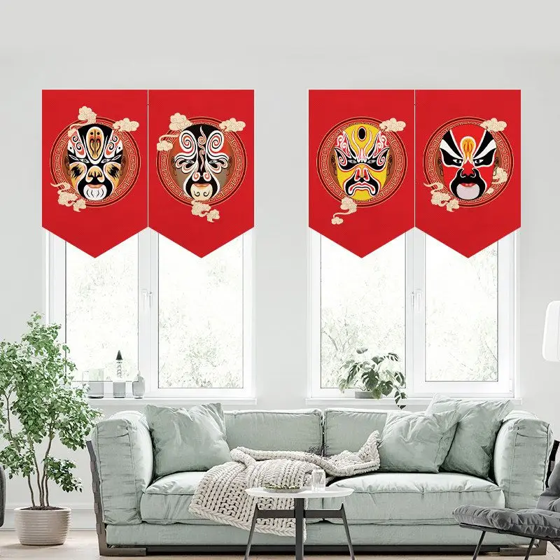 VIKAMA Retro Peking Opera Face Triangle Hanging Pennant Curtain Chinese Style Banner Restaurant Tea Shop Home Wall Decor Curtain view 5
