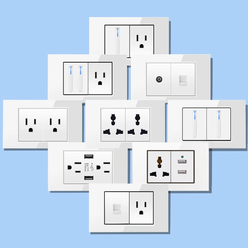 לוח מתג תאורה לקיר לבן זכוכית מחוסמת תקן ארה