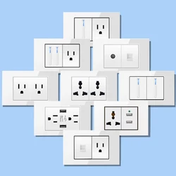 White Wall Light Switch Panel Tempered Glass US Standard Self-reset 1/2/3/4 Gang2way LED Indicator Piano Key Wall Panel 118*74mm