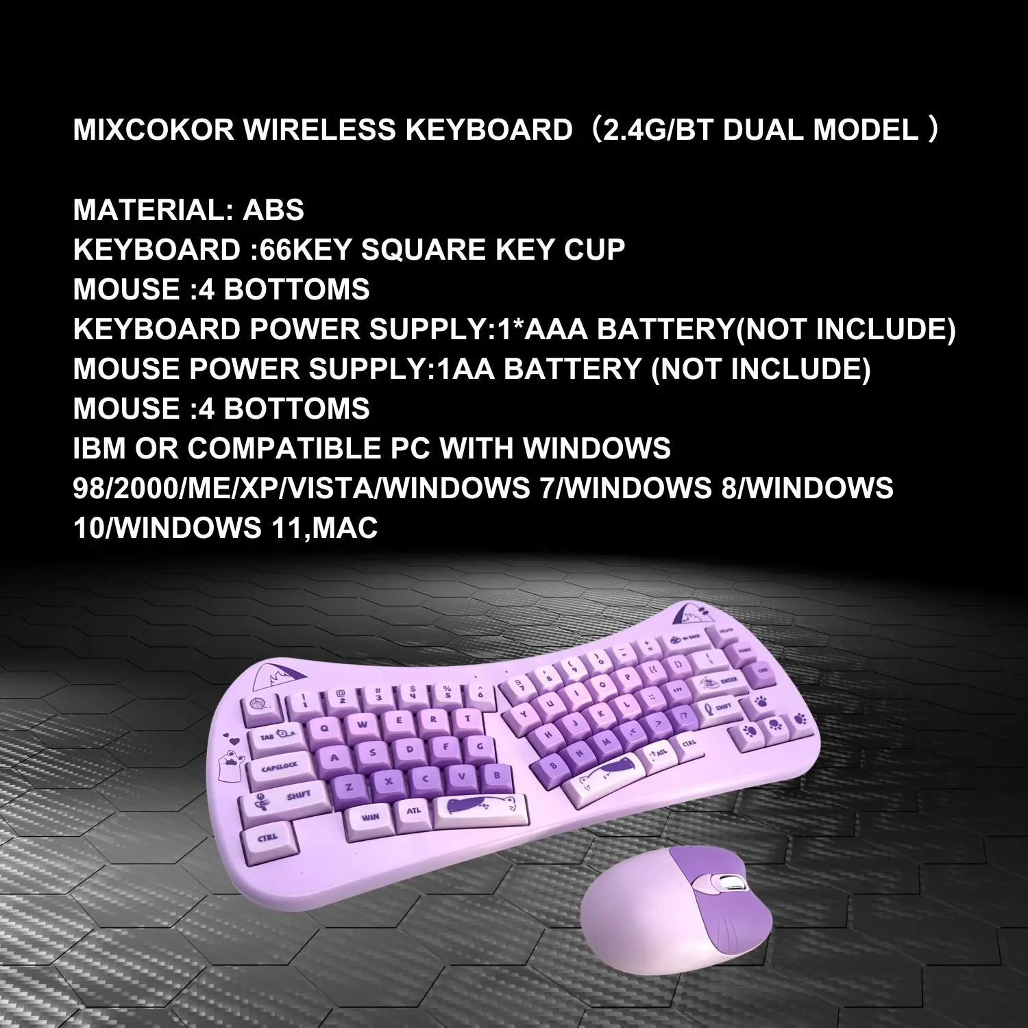 Cute Cat Wireless Keyboard Mouse Set Battery Supply Shared Receiver Ergonomics Design Wireless 2.4G Mouse Office Use Set