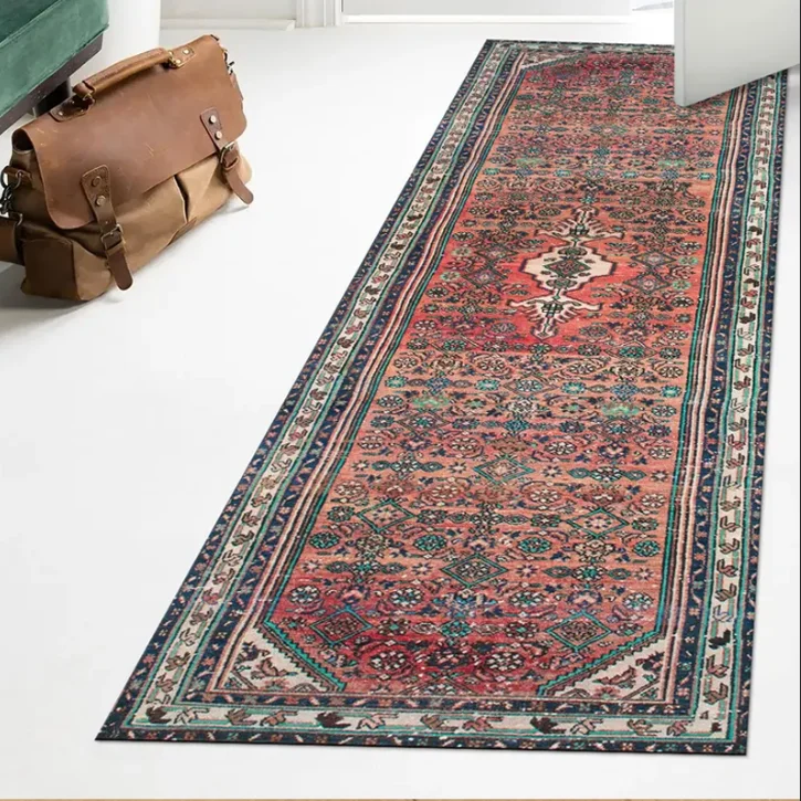 Teal Turkish Runner Rug Traditional Rug for Kitchen Antique Oushak Modern Rustic Oriental Floral Decoration