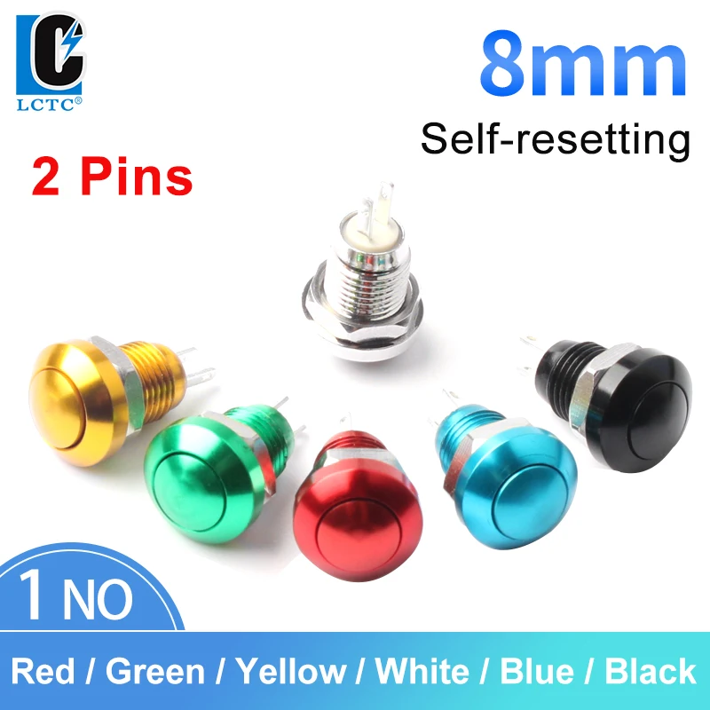 LCTC Push Button Switch Momentary Auto 8mm Metal Switch Doorbell Ignition Waterproof Instant Exterior Bell Push Botton 1NO No