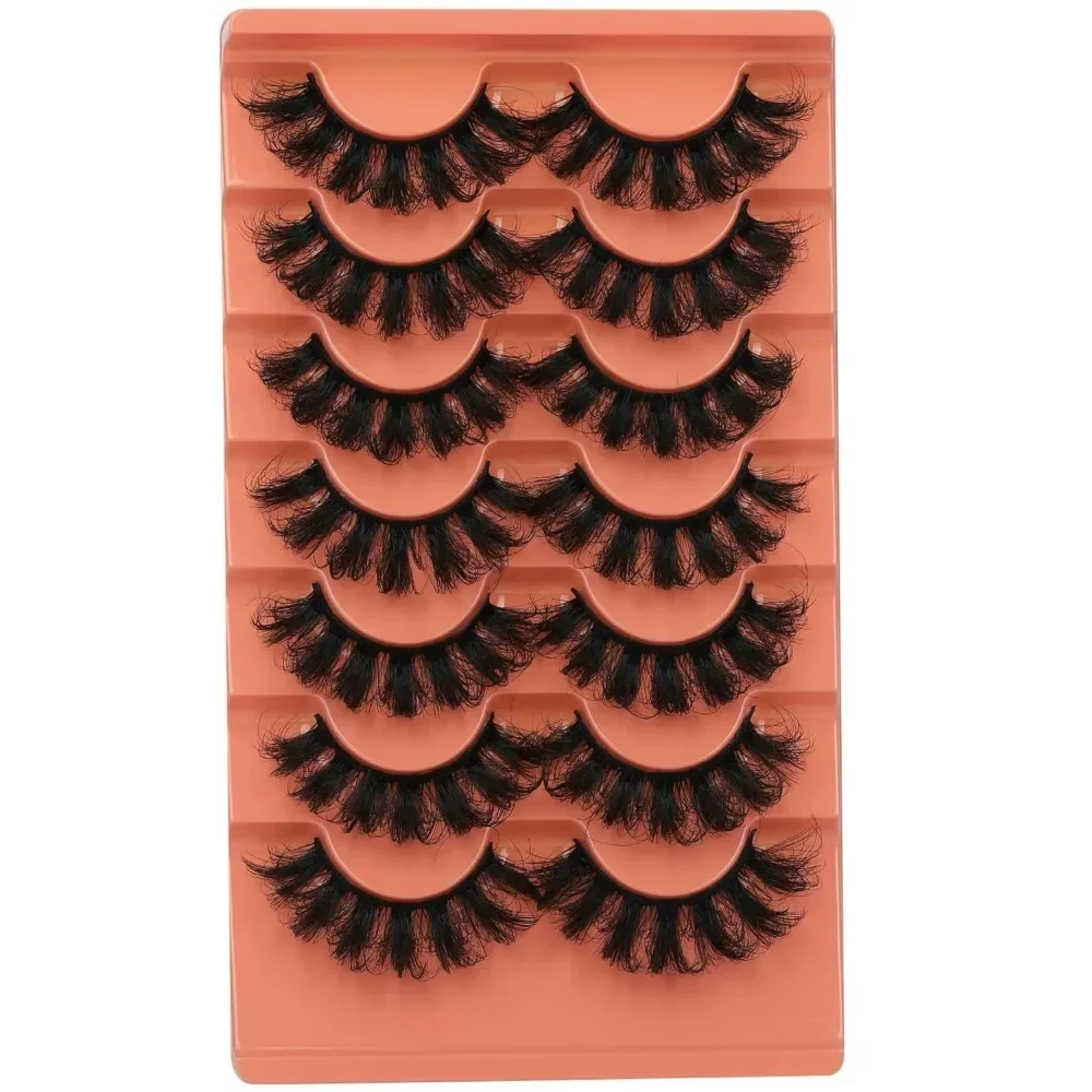 7 Pairs Fluffy Faux Mink Lashes Wispy False Eyelashes Thick Volume Fake Lashes Curly Fake Eyelashes