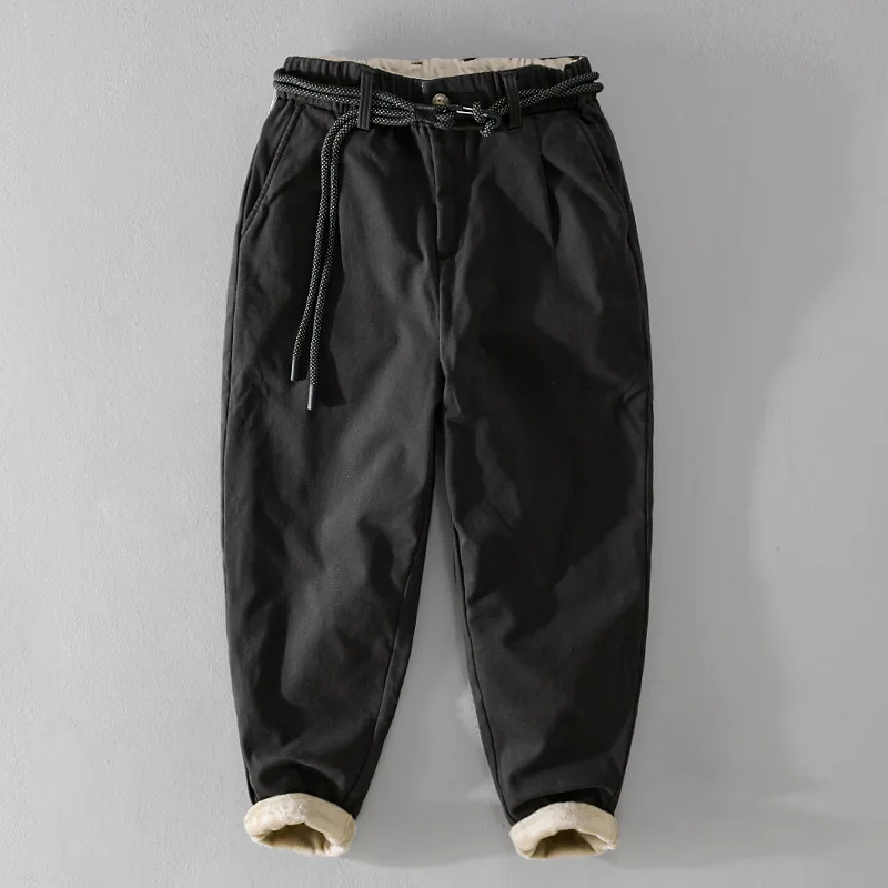 

Мужские зимние повседневные брюки Thiened Fce на подкладке, рабочая одежда с эластичной резинкой на талии, прямые длинные брюки, модные универсальные джинсы