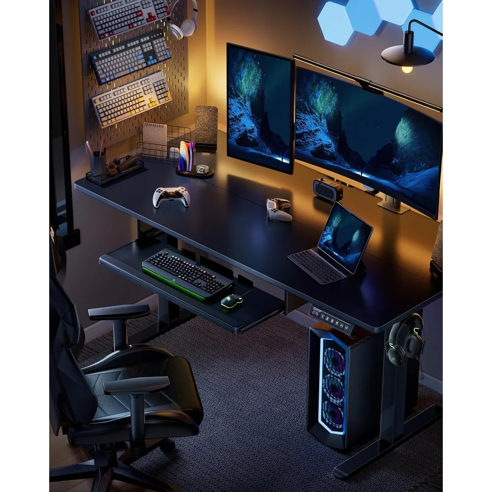 Elektryczny biurko z regulacją wysokości i pełnowymiarową półką na klawiaturę dla domowego biura i komfortu ergonomicznego