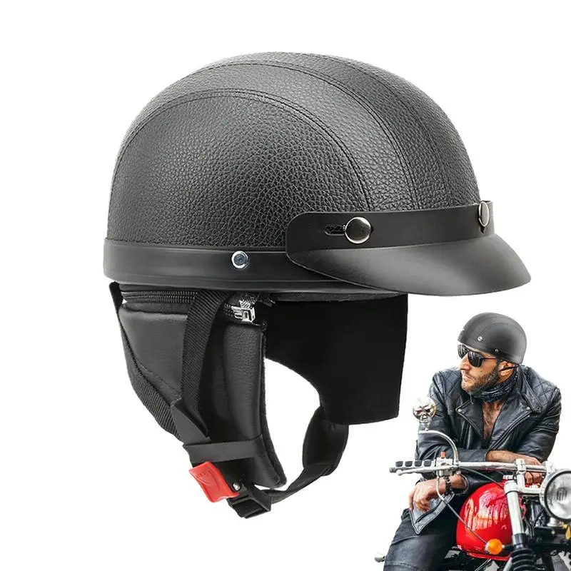 Retro Motorcycle Half Face Helmet Anti-UV Safety Hard Hat Helmet Motorcycle Helmets caps with Warm Earmuffs for Mens