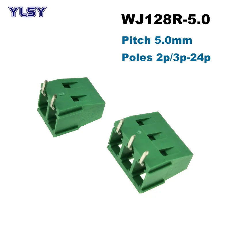 

15/10Pcs Pitch 5.0mm Screw PCB Terminal Block Right Angle Pin 2P 3P WJ128R Wire Cable Connector Morsettiera 300V 16A Bornier