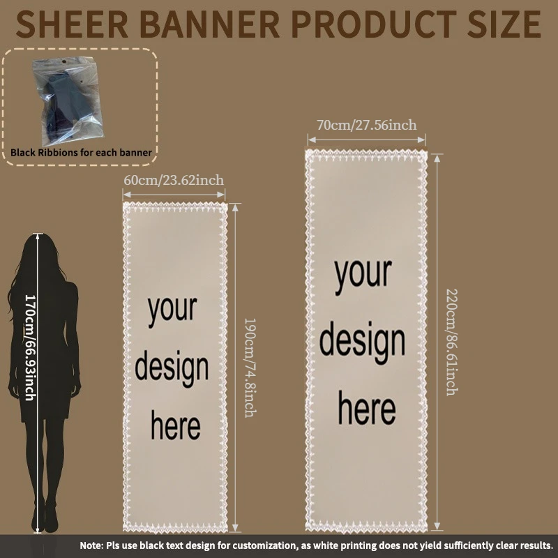 1pc Custom Sheer Wedding Banner with Lace Edge, Welcome Sign, Wedding Entry Banner with Black Ribbons, Romantic Photo Backdrop
