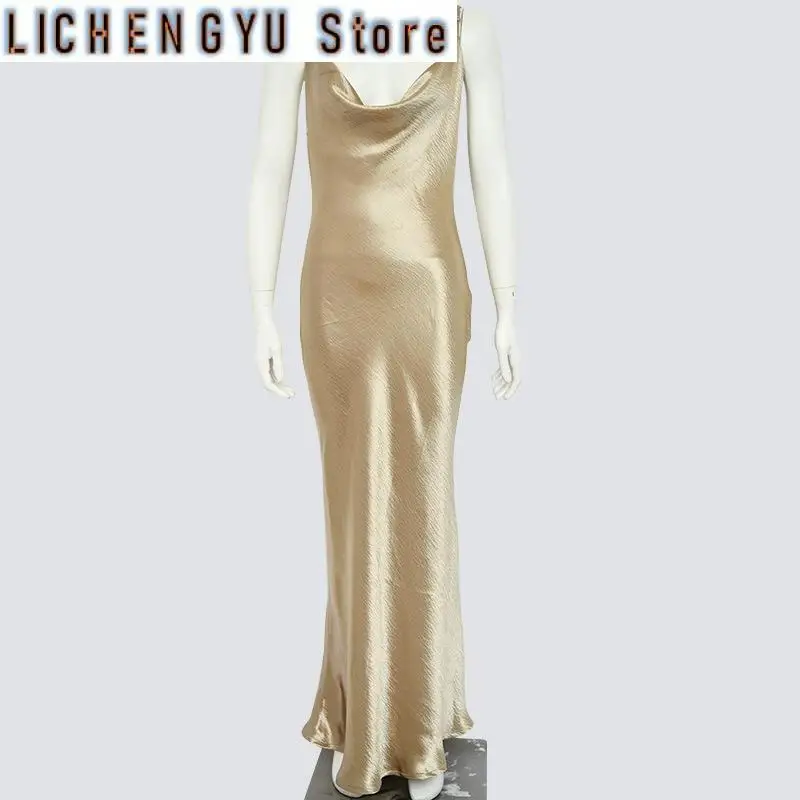 New Summer Satin Bodycon Dress Women Party Dress Arrivals Gold Draped Backless Dress Sexy Celebrity Club Night Dresses