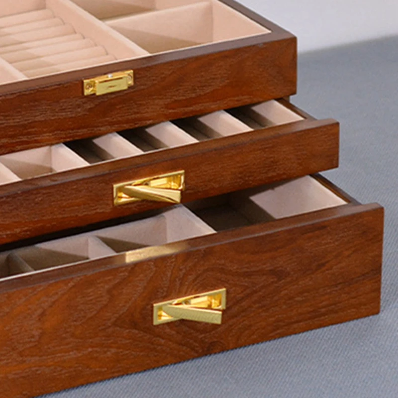 Retro 3 Layers Jewelry Box Jewelry Storage Box with 2 Pull-Out Drawer for Storage Jewelry Rings Necklaces Bracelet-AT35