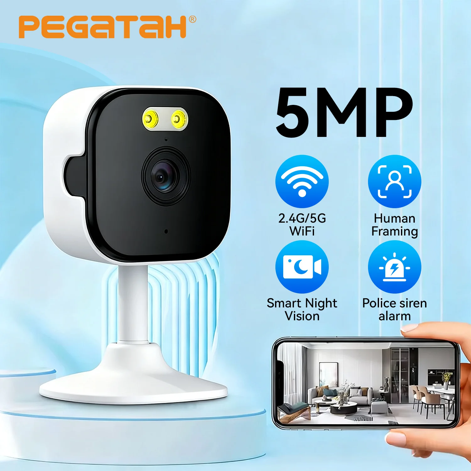 5MP HD Wifi Security Camera Mini Indoor Home Surveillance Camera Night Vision Two Ways Audio Human Detection O-KAM APP 5G IP CAM