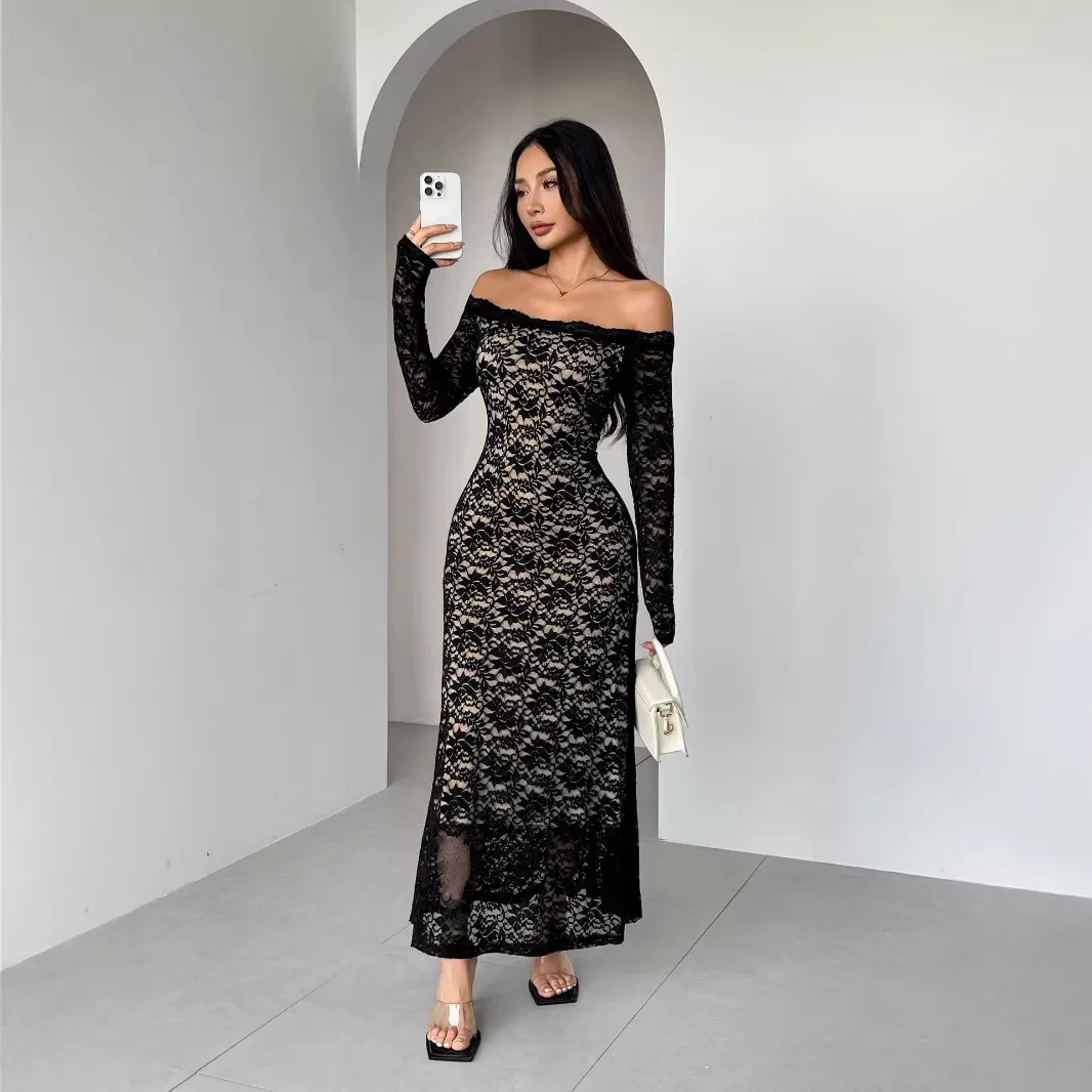 

Long Sleeve Lace Off Shoulder Bodycon Long Dress Spring Summer Dresses Evening Dress