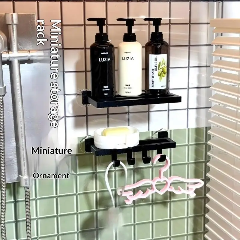 Dollhouse Wall Mounted Bathroom Shelf Miniature Realistic Storage Rack Ornament Set for DIY Dollhouse Home Decoration