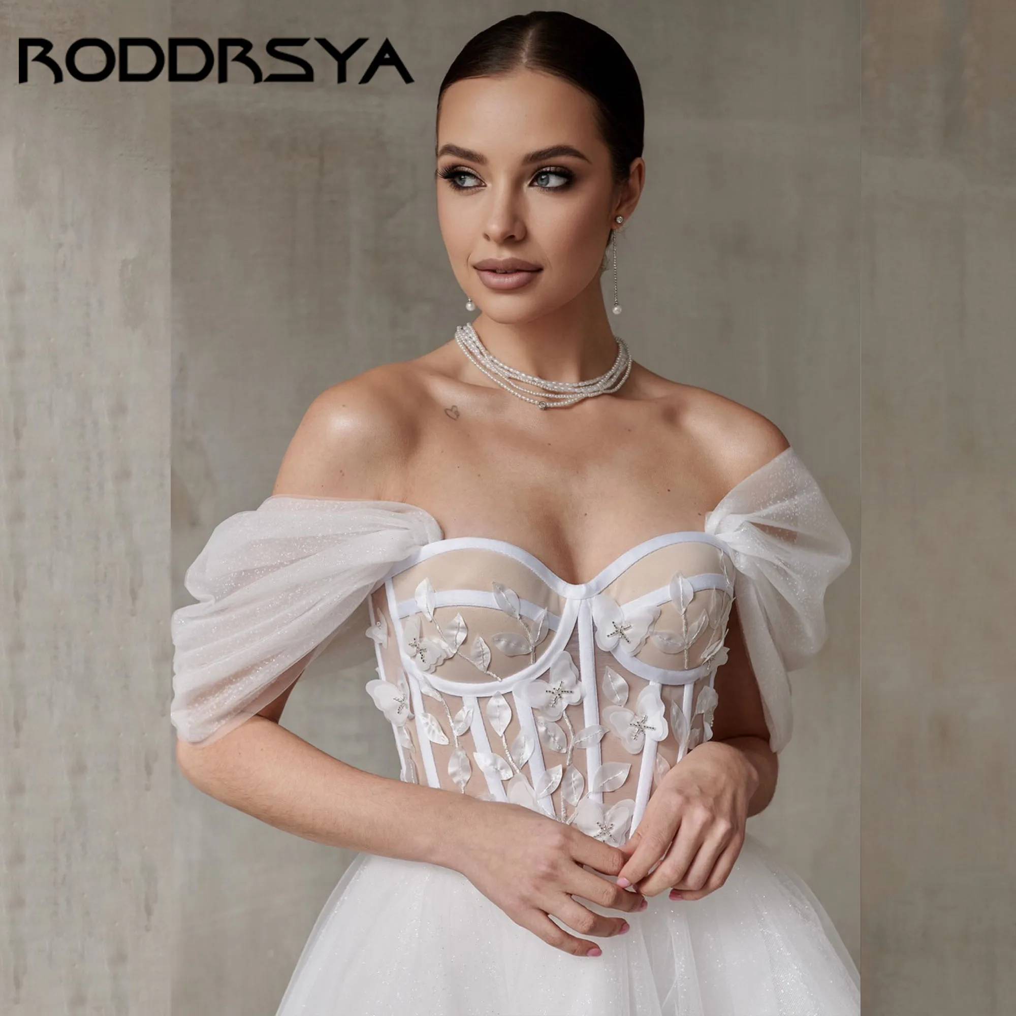 RODDRSYA Short A-Line Dress For Bride Off Shoulder Sweetheart Tulle Wedding Gowns Backless Lace Up vestidos de novia Customized