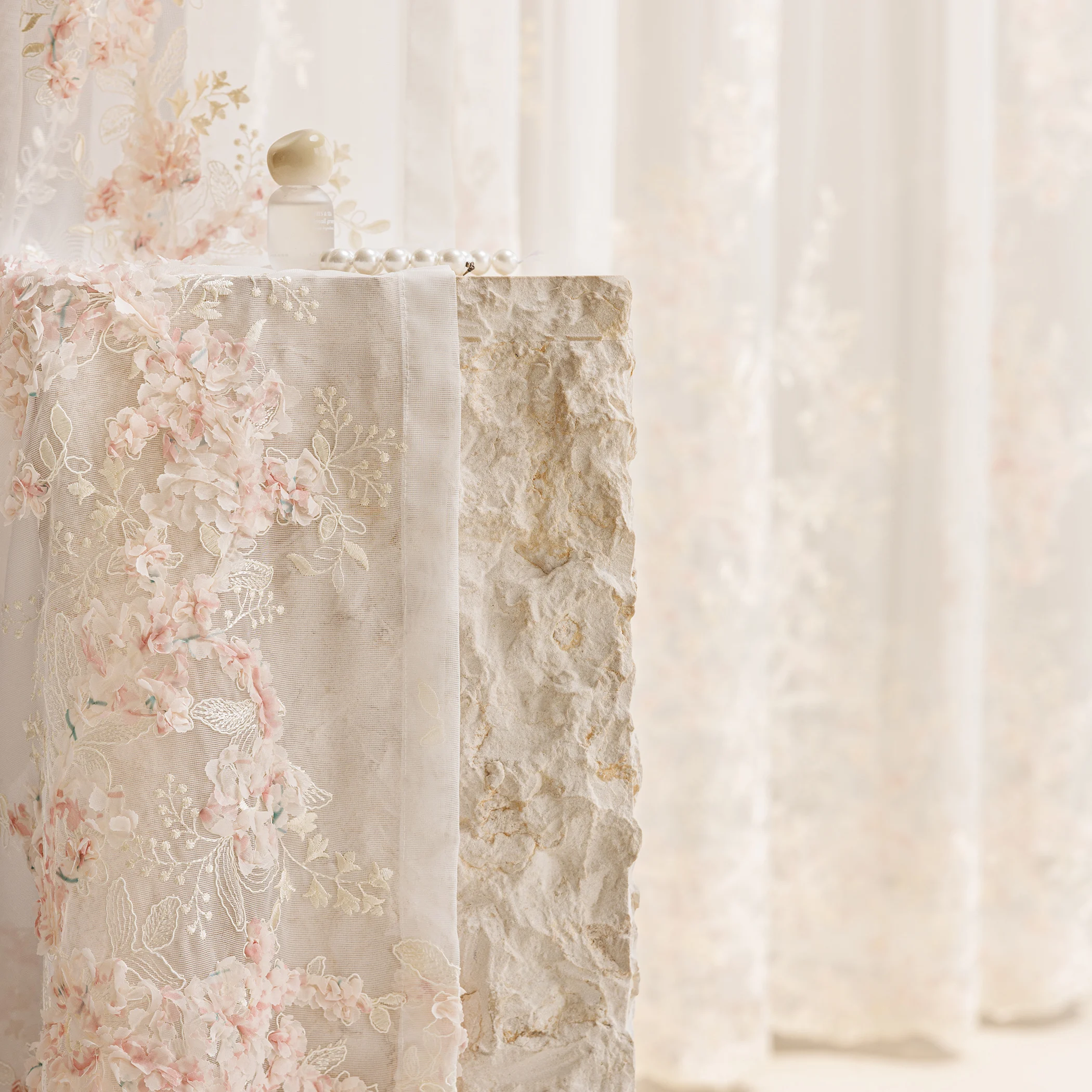 Floral Jacquard Sheer Curtain French Tulle Window Curtains for Living Room Bedroom Light Filtering Transparent Voile Drapes