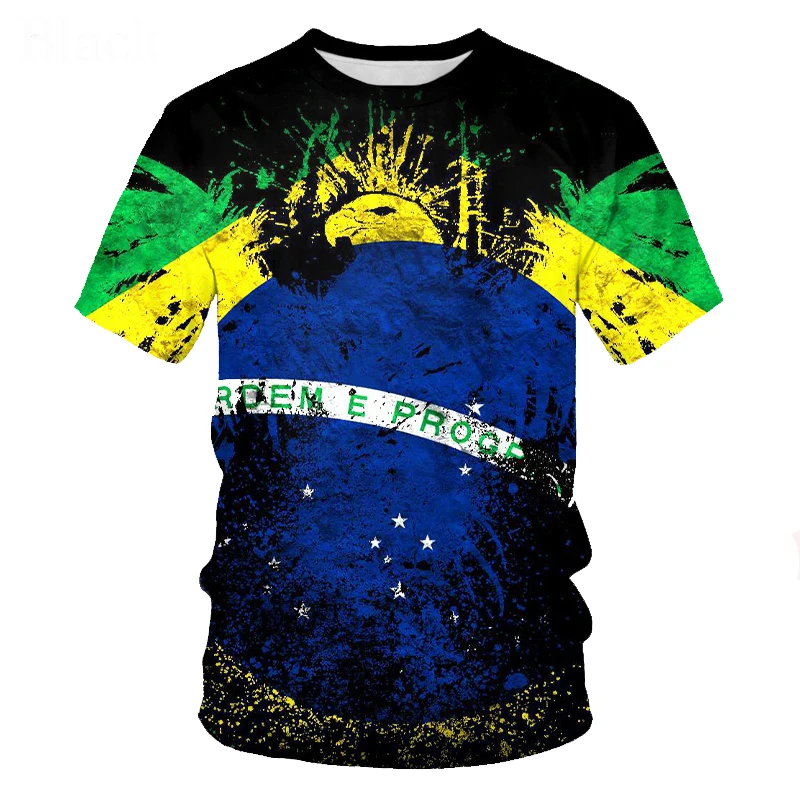 2025 Nova Moda Brasil Bandeira ثلاثية الأبعاد T Camisa Masculinafeminina عادية Em Torno Do Pescoço De Manga Curta Camiseta Esportiva