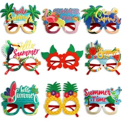 Occhiali di carta a tema Hawaii Hello Summer Flamingo albero di cocco cornice per occhiali Photo Booth puntelli Happy Hawaiian Party Decor